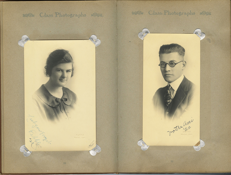 Two images of Ardath's friends. One is signed "Au revoir, Hazel Sundell, 22" and the other "votre amie, 22". 