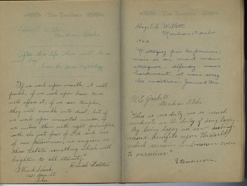 Several quotes from Ardath's various teachers, including one from Hazel Willett. Hazel Willett and her family are featured in another project in the MLD Collection.