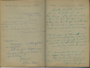 Several poems and quotes from Ardath's classmates. One reads <br>"Remember - All that glitters is not gold. Let us find happiness through seeking to bestow it upon others." Jemima (Fern Scott)