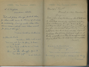 More teacher signatures. One reads: Addie B. Carthrae, Montgomery, MO. <br>"He who reigns within himself is more than a king". --Milton