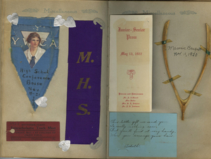 Various events commemorated by Ardath Caldwell in the form of ribbons, cards and poetry. The final page has a real wishbone from the Masonic Banquet held on Nov. 11, 1920. 
