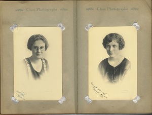 Two images of Ardath's friends. One is signed "Yours, Vida, 22" and the other "For-get-me-not, Bessye Shook, 22".