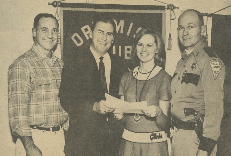 Chris Amidon, Meridian High School Student, is first young driver to be selected by Police Chief Hiner for the Optimist Club "Safety Driver of the Month." From left to month: Babe Anduiza (Optimist Club President), Mayor Don Storey, Chris Amidon, Gene Hiner 