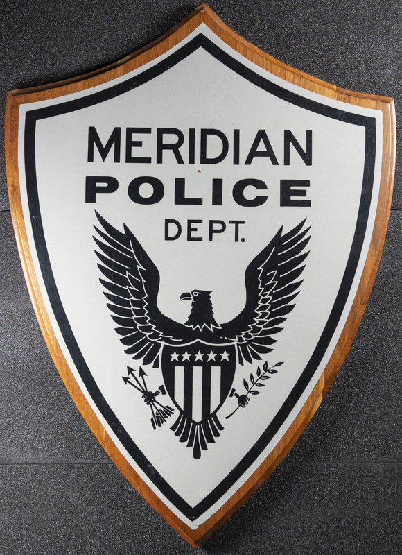 Meridian Police Department Wooden Crest; picture taken 2023