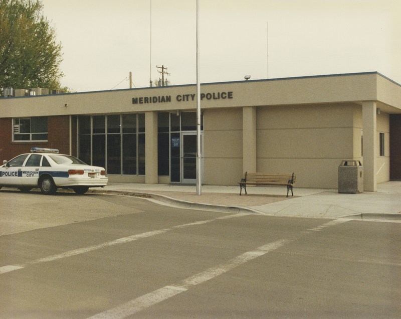 Old Meridian Police Department Building at 201 E. Idaho Street. Photo from 1993.