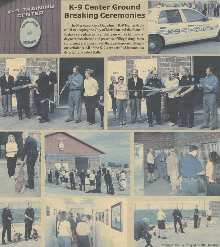 Photo collage of photos from the June 7, 2006 grand opening ribbon cutting ceremony of the Meridian Police Department's Police K-9 Training Center. Photography by Shelly Houston. 