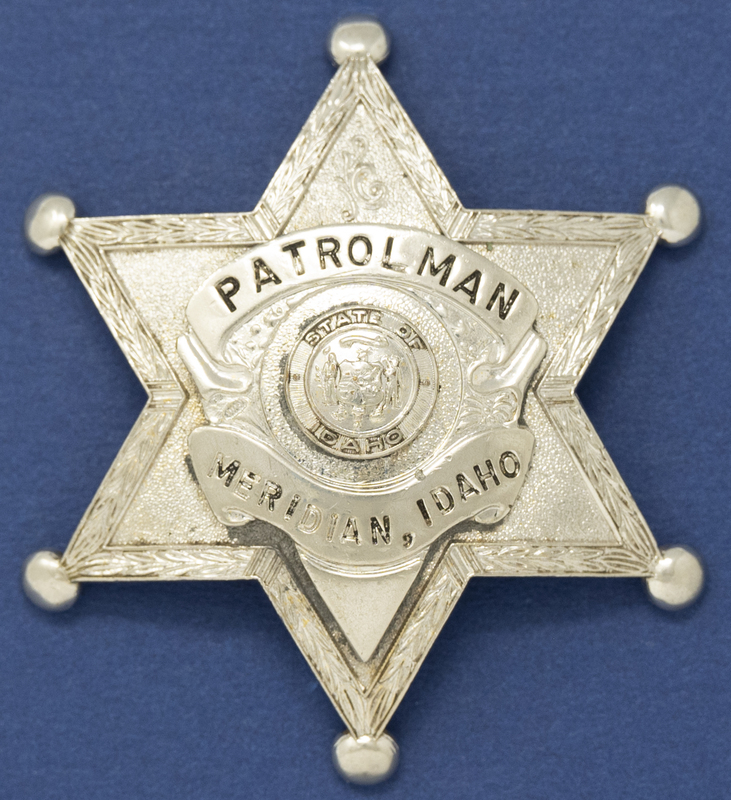 Meridian Patrolman Badge (Star Badge)--the star badges with round points style show up in photos of the Meridian Police Department as far back as the 1950s. This badge's information is undated, but could be as old as the 1950s. 