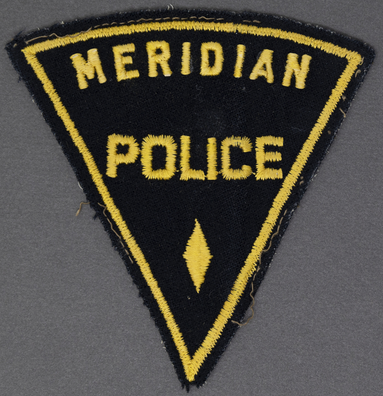 Meridian Police shoulder patch, as far as known now this was the first issued patch. Gene Hiner owned this patch among his collection of and is possibly from when he first served in Meridian in 1956. We could confidently date this patch to the 1950s.