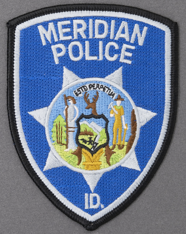 This is the 7th issued Meridian Police patch, used from 2005-2012. This patch is similar to what was the 6th issued patch, excpet that the 6th issue had read colored fabric in the state seal. The department removed the red from the state seal as a cost saving measure. 