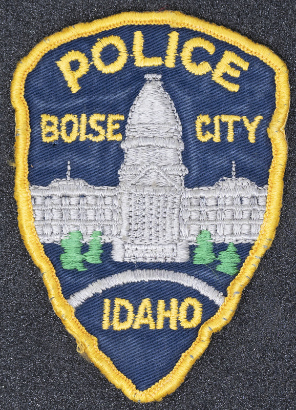 Boise Police Department patch, part of MPD's Idaho patch and badge collection circa 2007. The patch and badge collection hangs on the MPD meeting room wall, and indicates the respect Meridian Police officers have for other police in the surrounding areas. 