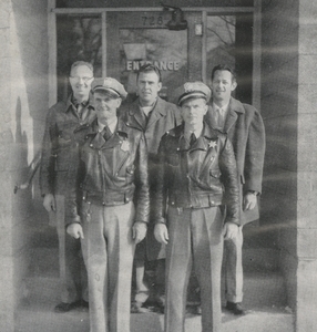 First Row, left to right: Steve J. McGill (Meridian Chief of Police), Gene D. Hiner (officer); Second Row, Left to Right: Herald J. Cox (Meridian City Clerk), Don M. Storey (Mayor), Dean Mayes (Police Commissioner)