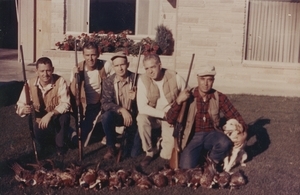 Mayor Don Storey, Gene Hiner, and others go on hunting trip; From left to right: undocumented individual, Storey, Hiner, Brooks, Deerer