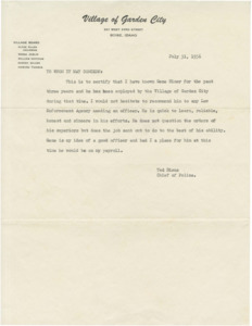 The Police Chief Gene Hiner Scrapbook was prepared by the family of Gene Hiner and gifted to the Meridian Police Department. The Hiner family and the MPD have provided permission for this scrapbook to be included in this digital collection. Digitization staff have divided the scrapbook into 7 parts for website use. The scrapbook collection, in all its parts combined, contains certificates of achievement presented to Gene Hiner, photographs of crime evidence, photographs of police officers, newspaper articles detailing events related to the Meridian Police Department and the City of Meridian, letters of recommendation in behalf of Gene Hiner, letters of recognition to MPD and Gene Hiner, and other items. The scrapbook collection as a whole contains content from 1956 to 1992. The majority of the content focuses from the 1960s into the early 1970s. 