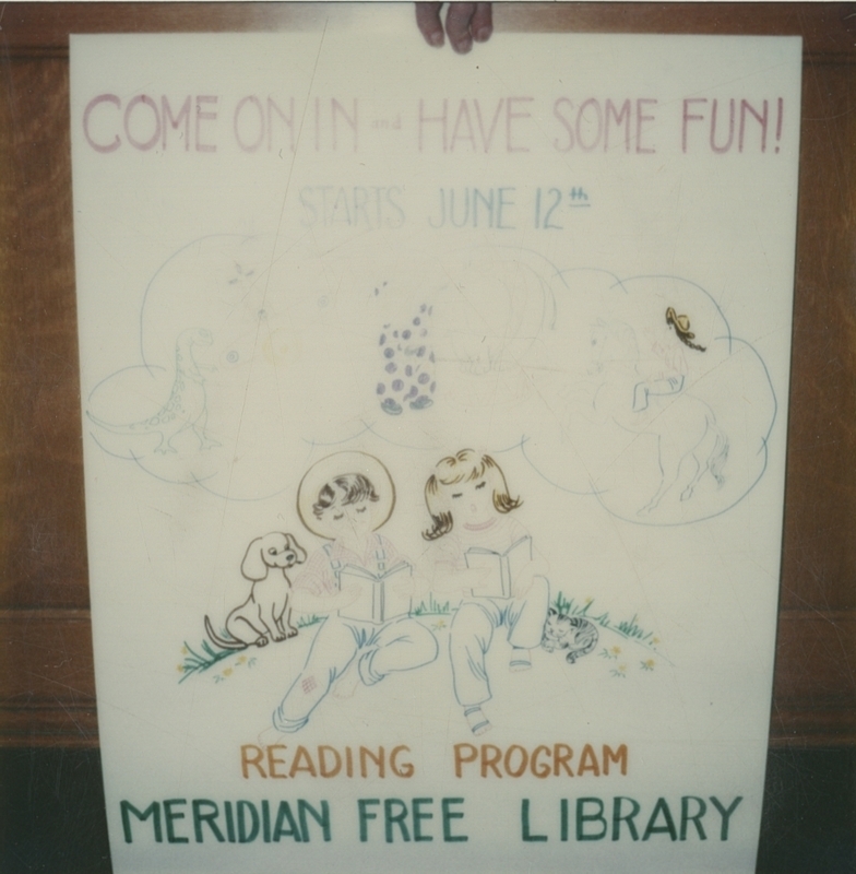 Poster, created by Madeline Rathjen, used to advertise the Meridian Library Summer Reading Program, circa 1980. While the Meridian Library District continues to hold many public programs, the yearly Summer Reading Program continues to be among its largest events.