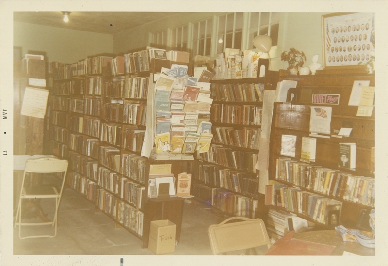 Inside view of the Meridian Free Library building in 1971. The old library building was located at the intersection of Meridian & Idaho.  At this time the library was run by the Occident Club, but in 1974 the Occident Club turned over control of the library to form a library district. For several years following their relinquishing of library control, the Occident Club still held their club meetings in the library. 