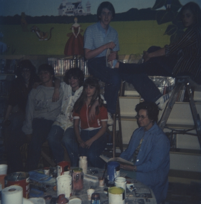 Individuals gathered to help create a mural for the Library Wall. The artists were: Laura Hall, Jon Anderson, Shauna Jorgensen, Teresa Jorgensen, Ron Harrison, Lois Collinsworth, and Teresa Gasaway