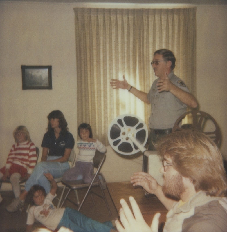 Rick Gilchrist, the Regional Conservation Educator for the daho Department of Fish and Game, showed "Way of the Trout" film and talked to kids about wildlife on Tuesday, October 18, 1983.