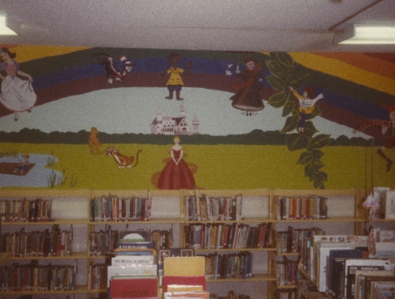 The second third of a wall mural in the juvenile section of the Meridian Library 