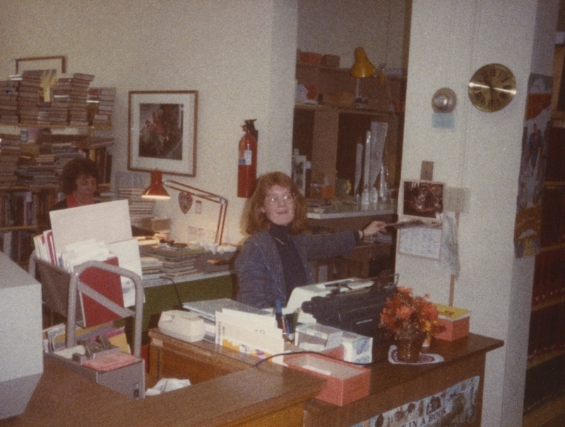 Pat Rabehl and Denise Evans at work in the Meridian Library.