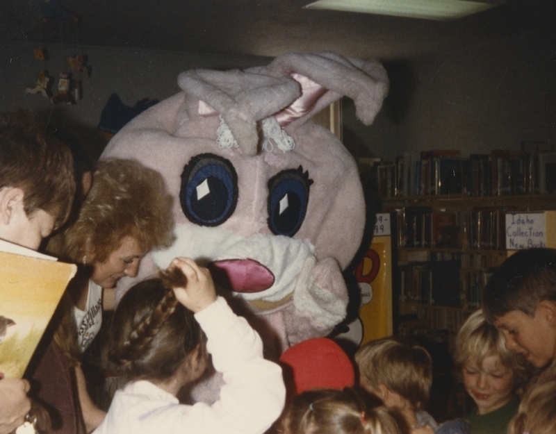 Bunny from Swiss Village Cheese visits the library to spend time with the kids. 