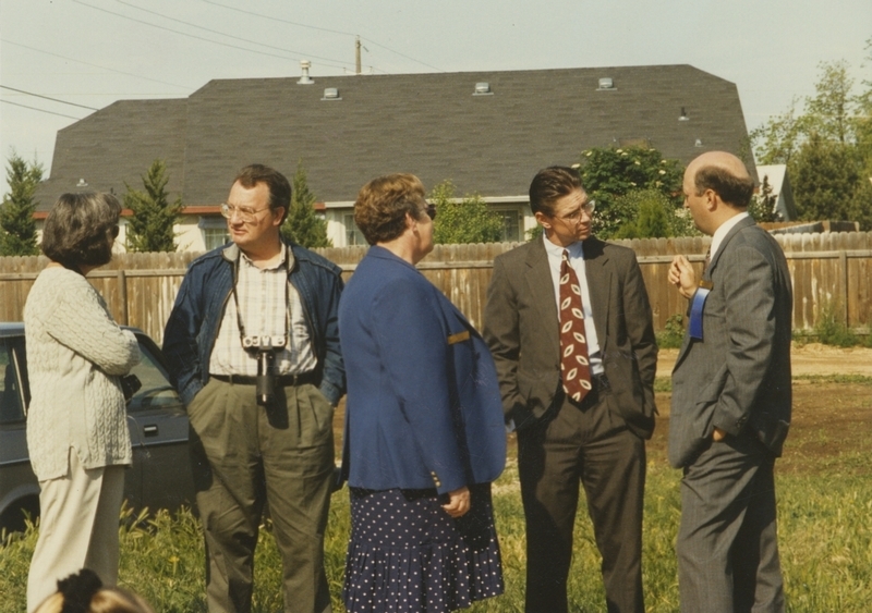 People gather for the May 20, 1996 ground breaking for the new Cherry Lane library building. 