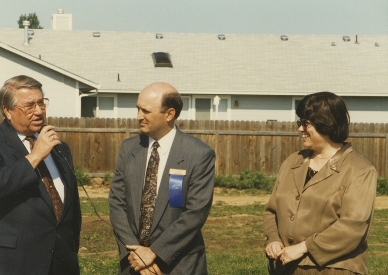 Meridian Mayor Bob Corrie speaks at the Cherry Lane library ground breaking ceremony. From Left to Right: Mayor Bob Corrie, Meridian Chamber of Commerce president John Berg, and Meridian Library Director Patty Younger. 