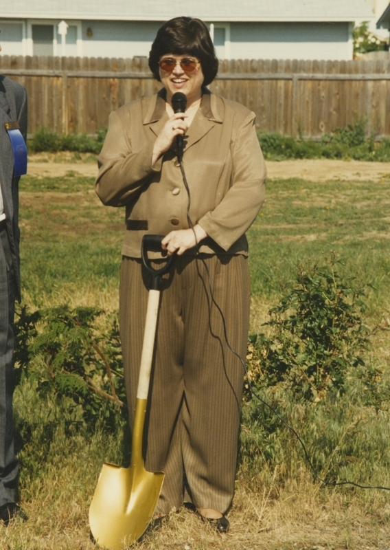 Meridian Library Director Patty Younger speaks at the Cherry Lane library ground breaking ceremony. 