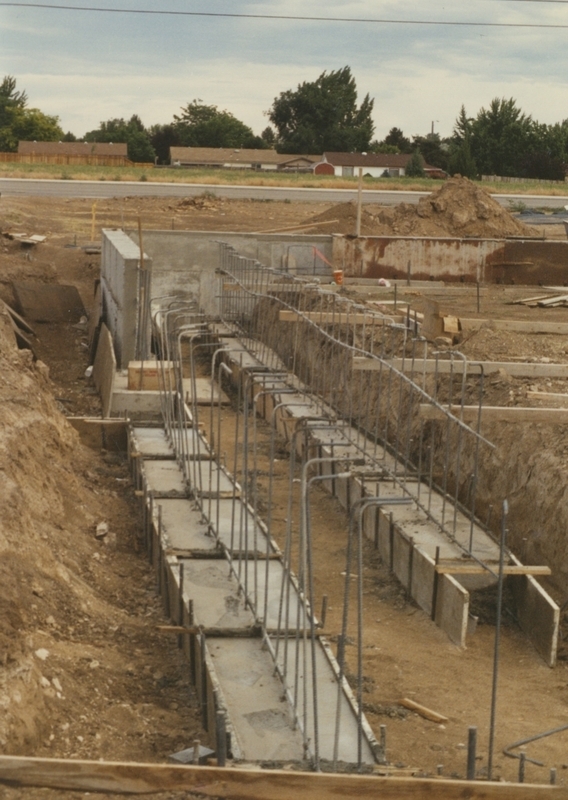 The foundation concrete and rebar for the Cherry Lane Library construction. 