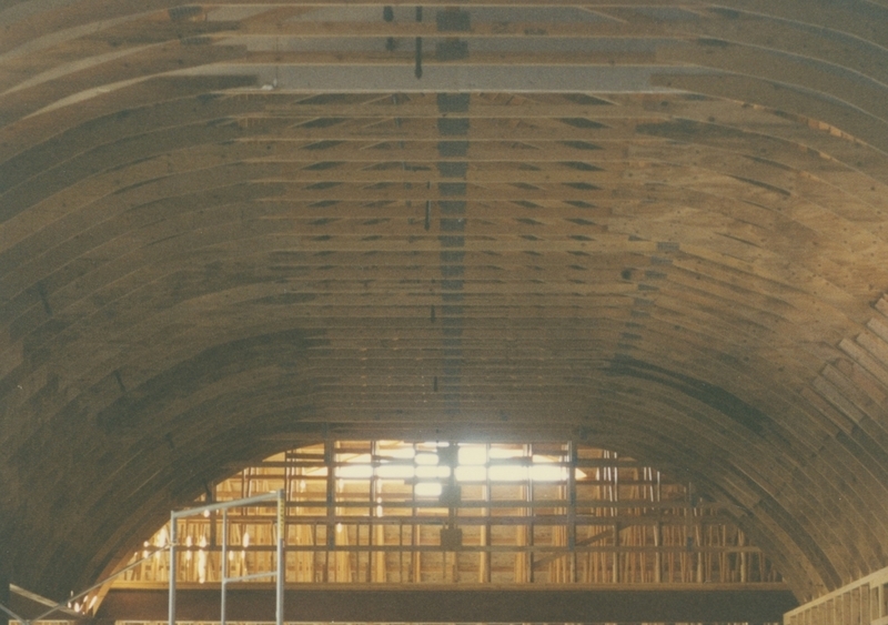 View of the ceiling construction of the Cherry Lane Library. 