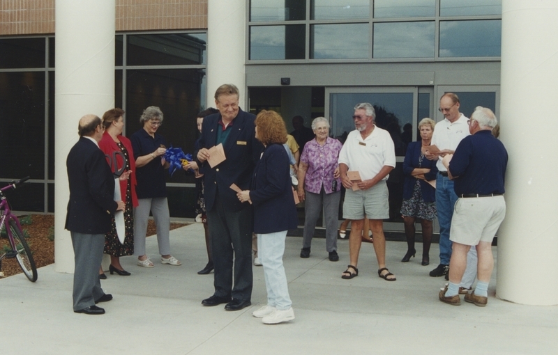 Patrons gather outside the Cherry Lane Library building in anticipation for the open house ceremony. 