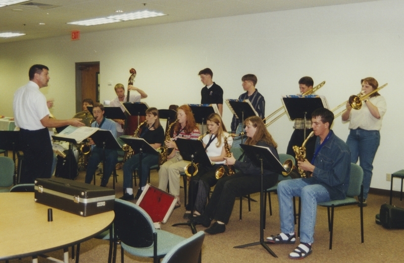 The Meridian High School Jazz Band performs in the meeting room of the Cherry Lane Library during its open house. 