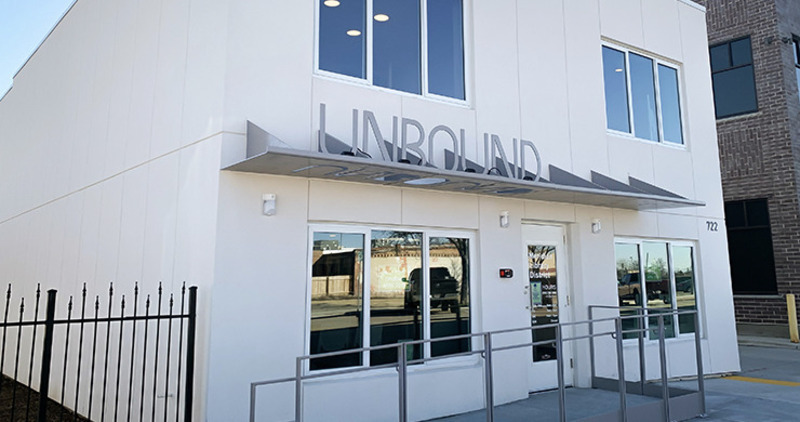 The unBound Branch building. This is the second building to house MLD's unBound Branch, as it relocated to 722 E 2nd Street and opened to the public in April 2021. 