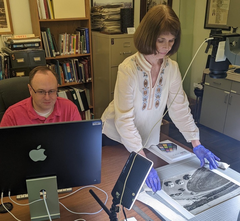 Meridian Library Digitization Technicians work on preserving Meridian's History through scanning and digital collection website creation, October 2022.