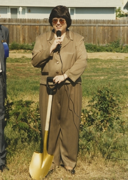Meridian Library Director Patty Younger speaks at the Cherry Lane library ground breaking ceremony. 