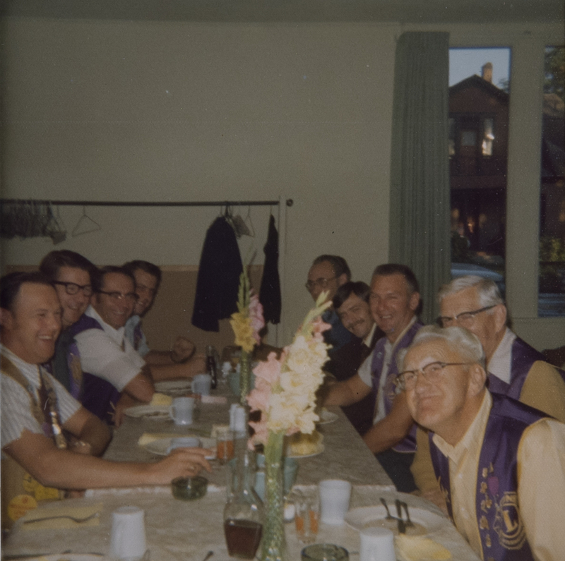 The Occident Club put on yearly pancake breakfast fundraisers. This one is from 1974. Seated at the table are members of the Lions Club. The Occident Club and the Lions club were close, as the Occident Club often made and served dinner at Lions Club meetings. 