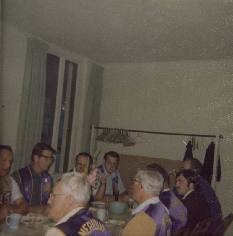 The Occident Club put on yearly pancake breakfast fundraisers. This one is from 1974. Seated at the table are members of the Lions Club. The Occident Club and the Lions club were close, as the Occident Club often made and served dinner at Lions Club meetings. 