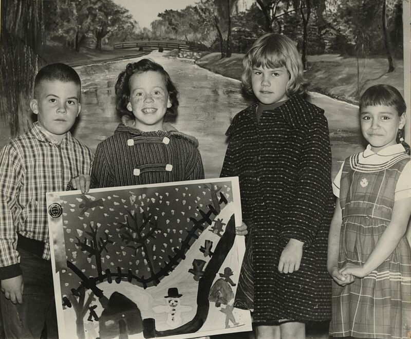 Occident Club 1960 Art Exhibition-Division I Winners (from left to right): Steven Link (3rd place), Sandra Murphy (1st place), Janice Christensen (honorable mention), Patsy Wood (2nd place); photography by Horton Studio, Meridian