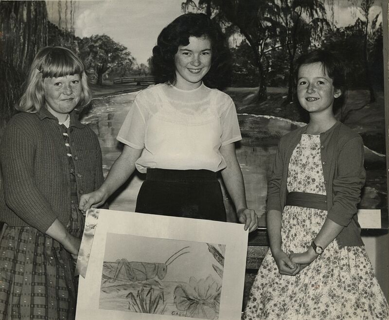 Occident Club 1960 Art Exhibition-Division II Winners (from left to right): Suzanne Stover (honorable mention), Carol Wolfkiel (1st place), Barbara Biggers (2nd place); photography by Horton Studio, Meridian