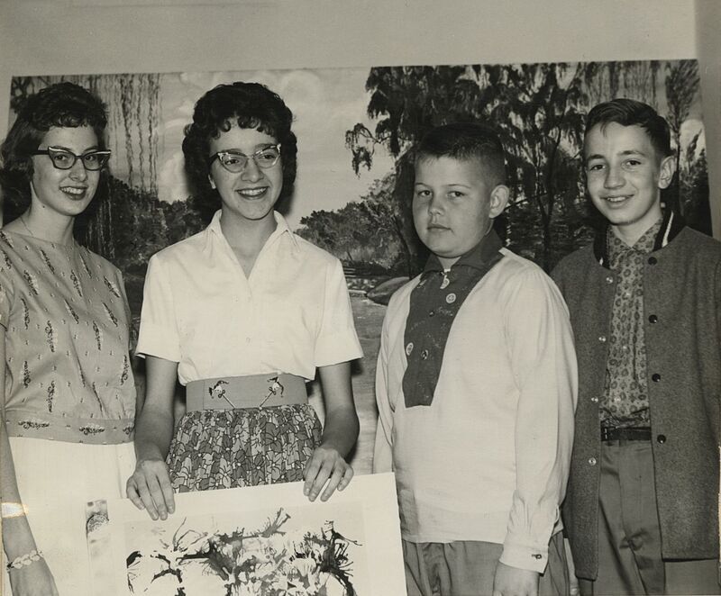 Occident Club 1960 Art Exhibition-Division III Winners (from left to right): Judy Coffin (2nd place), Barbara Frank (1st place), Chuck Lemon (3rd place), Grove A. Koger (honorable mention); photography by Horton Studio, Meridian