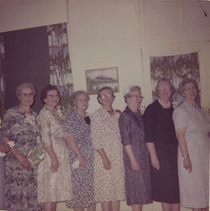 1962 Occident Club meeting (left to right): Ethel Soucie, Mrs. Ray Anderson, Mrs. A.D. Scrivner, Mrs. Lois Frazier, Mrs. V.R. Botkin, Mrs. Fred Bower, Mrs. Francis Veach