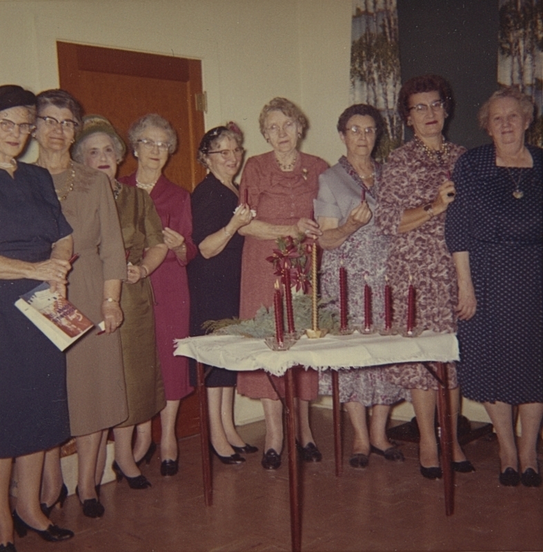 Occident Club members at December 3, 1962 meeting: Myrtle Songer, Zelma Rose, Esther Hardin, Nina Egbert, Mildred Botkin, Orpha Baldwin, Susie Cairns, Viola Moore, Marion Clelen