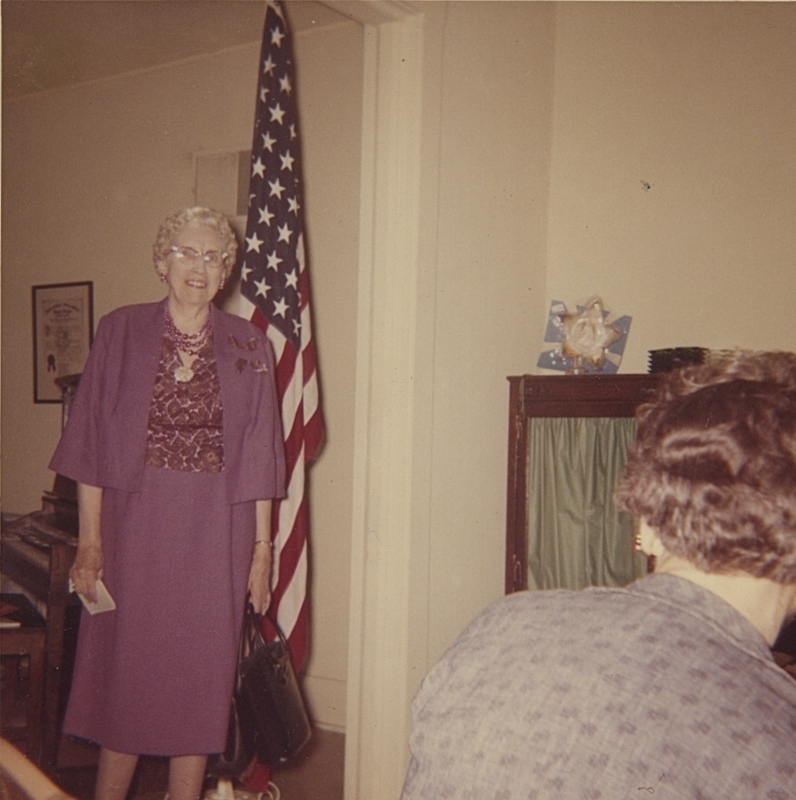 Mrs. Mabel Davidson at the January 7, 1963 club meeting. She lead a program about her two month stay in England. 