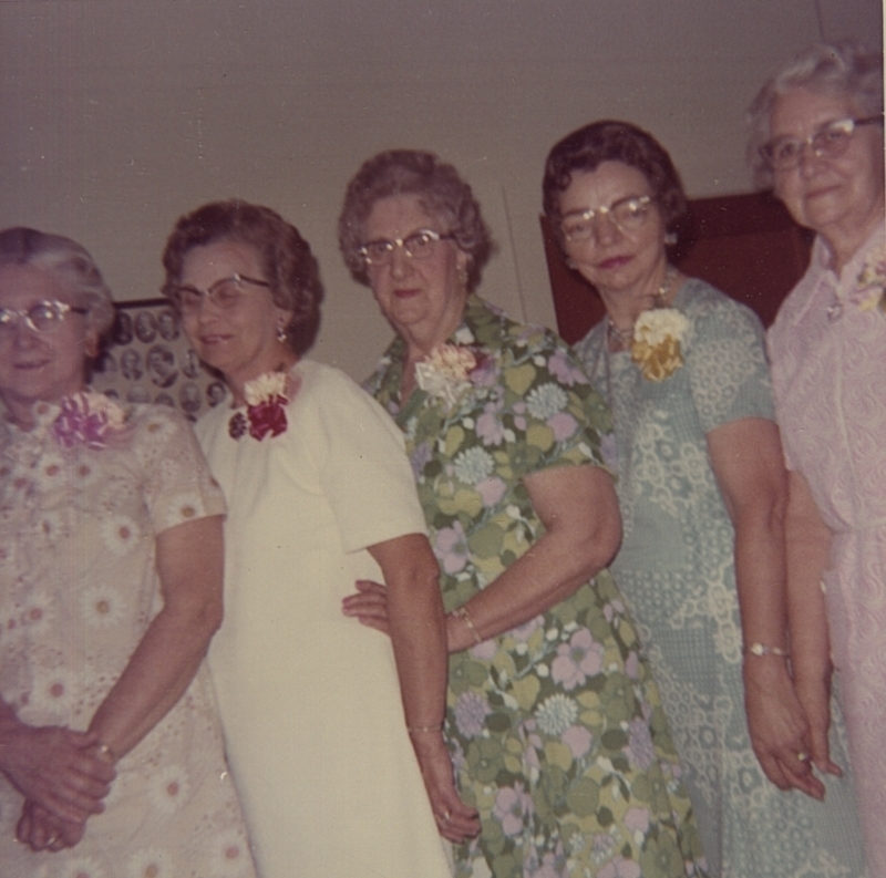 Occident Club Leadership 1972-1973: Margaret Judd (Treasurer), Minnie Anderson (Assistant Secretary), Oral Coleman (Secretary), Mildred Langley (Vice President), Ethel Pilkington (President)