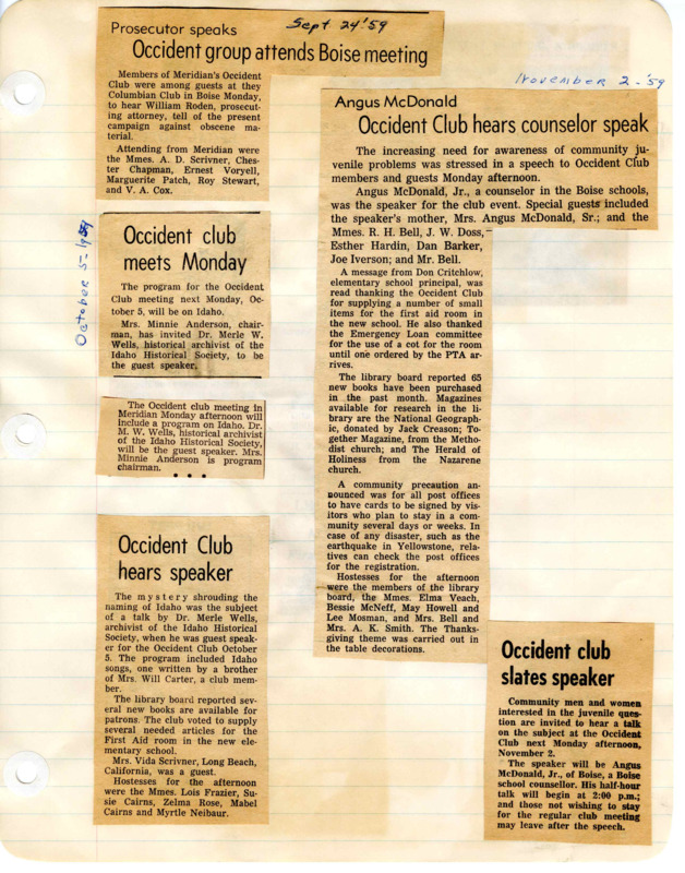 Occident Club Scrapbook 1955-1961