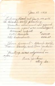 Contains Occident Club library board documents from the year 1971