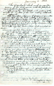 <b>January 2, 1932:</b> Mrs Cato's committee has mended 30 library books; programs laid out for next two months; motion to have Miss Tobias come to an open meeting to discuss gardening and landscaping when it could meet her schedule<br><b>February 6, 1932:</b> Library data report; Treasurer reports on general funds; broadcasting report; screens to be made for back of club room; roof of clubhouse temporarily fixed, but needs to be raised and fixed properly; demonstrations schedules to teach lamp-shade and rug making; two papers presented on "international relationship[s]"<br><b>March 5, 1932:</b> Committee reports and report on bills; club volunteers requested for book mending; details of Meridian Business Women's Club International Relations dinner announced; scheduled demonstration on interior decorations announced<br><b>April 3, 1932:</b> Library report on funds and mended books and other committee reports; get out and vote the next election; clubhouse roof badly leaked during spring shower ruining books, curtains, etc; motion carried to accept $38 cost for roof; delegates selected for Federation of Women's Clubs convention; April 9th flower program announced; program by Miss Minyard of the University Extension Department<br><b>May 7, 1932:</b> Committee reports; Motion carried to pay interest on building mortgage; communications committee shares letter from Rep. Maude Cosho about women serving on juries (Cosho was pursuing legislation to allow for women to be on juries); all club members believe it their duty to serve on juries if called; Mrs. Dodds reports May programing will be last of radio programs; election nomination selected for each office, since only one nominated for each office they were elected unanimously; new club president to be Nina Egbert;  Mrs. Athey presented a talk on the work done for those with "T.B." (tuberculosis); Mrs. Davidson selected to be club auditor for the yearly audit; Red Cross report; program consisted of music and a book review<br><b>June 9, 1932:</b> Annual club picnic; library report; American Citizenship committee announced they will do the club's July program; auditor report accepted by club; Mrs. French discussed the duties of the club historian and motion that a club history book be purchased<br><b>July 19, 1932:</b> Various committee reports; motion carried to continue charging for library cards; Mrs. Younquist discusses the Red Cross; Mrs. Baldwin of Building Committee charged with determining if the club would have a booth at the fair; committee made to amend the club by-laws<br><b>August 13, 1932:</b> Committee reports; Mrs. Youngquist of the Boise Red Cross spoke on a plan to establish a local (Meridian) branch of the Red Cross to help with welfare work, the Occident Club supported this by a carried motion; library report<br><b>September 10, 1932:</b> Committee reports; fair concessions; motion carried that the older reference books from the library be given to rural schools, if they desired them; the Civic Welfare committee reports civic and church organizations did not desire to have a Red Cross chapter acquired; report on flower and vegetable show<br><b>October 1, 1932:</b> Civic Welfare Committee seeks material from members to make quilts for needy families; Flower, Fruit and Vegetable Exhibit report; program on women getting involved in politics, looking to the welfare of the people, and getting out to vote<br><b>November 5, 1932:</b> Committee reports; Legislative Committee reads a list of amendments to be voted on at the coming election; reference work presented to the library; library still seeks to get old reference books to rural schools; Mrs. Allison of Harmony Club discussed importance of efforts to keep telephone and electricity rates lowered so they could be within consumer reach; motion carried that the club should join with other clubs in an effort to get these utility rates lowered, and a committee was created for this purpose; program of reading and music<br> <b>December 3, 1932:</b> Library reports new Carnegie books on the shelf and suggests purchase of more fiction books, and the club approved; motion carried for the club to cooperate with the city to have a charity ball; program by Miss Minyard on selecting garments and making garments, as well as covering the subject of remodeling; musical program and book review followed<br>  