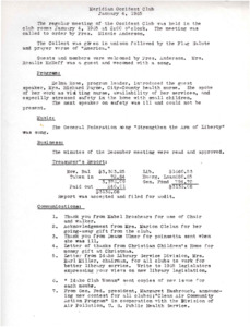 <b>January 4, 1965:</b> Program by Mrs. Richard Payne, City-County health nurse, on the topic of visiting nurse life and the importance of safety in the home of small children; members urged to write to legislators expressing views on new library legislation; committee reports<br><b>February 1, 1965:</b> Program of songs and history of Mrs. Lee Dornhecker's doll collection; committee reports; volunteer service committee reads letter inviting members to attend a luncheon on "Mental retardation" in Nampa; special report by Community Improvement Project<br><b>March 1, 1965:</b> Program by Martha Smith from Meridian Jr. High who played several accordion solos followed by original readings by Grace Honson and Mrs. Heikes; committee reports<br><b>April 5, 1965:</b> Program of musical numbers and a talk by Mr. Farmer on retardation; committee reports; motion carried for club to donate colored Easter Eggs to the residents of the Idaho state school and Hospital; special May 6th meeting by the Burch Family to be a "religious and patriotic program"<br><b>May 3, 1965:</b> Art exhibit award winners presented their awards; a musical program; committee reports; nominating committee nominates new club officers<br><b>June 7, 1965:</b> Yearly reports of committees given and placed in club files; committee reports; motion carried to present the Burch family $10 for their patriotic program in May; with nobody nominated for club president in the May meeting, Minnie Anderson will continue to hold position; installation of new club officers<br><b>September 6, 1965:</b> Program by the delegates to Girls State; committee reports; motion passed to fundraise by selling 100 boxes of Idaho color notes; vote to continue Lions Club dinners lost (19-no, 9 yes)<br><b>October 4, 1965:</b> Program on "International Affairs" with a discussion by Mr. Bob Wilcox from the University of Idaho, who returned from a year in India working on agricultural development; committee reports; librarian Nancy Sage to hold open house for B.P.W on October 12<br><b>November 1, 1965:</b>  Program on the work being done by the American Legion; committee reports