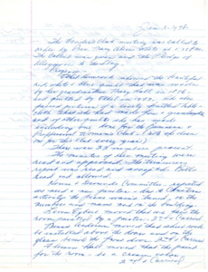 <b>January 2, 1978:</b> Program on quilting; committee reports; club in need of a new janitor<br><b>February 6, 1978:</b> Program by the Judd family on their trip to Greece, Thailand, and Hong Kong; committee reports; motion to repair wheelchairs<br><b>March 6, 1978:</b> Nancy Spears give a program on libraries, saying that libraries have largely become research centers but that the Meridian Library is trying to keep itself "a community one"; motion carried to donate $25 to Girls State<br><b>April 3, 1978:</b> Cleo Frost gives presentation on gardening; committee reports; nominating committee gives suggestions of new club officers, with Bernice Booth nominated as president<br><b>May 1, 1978:</b> Lillian Peters and Lila Hill perform musical numbers; committee reports; emergency loan receives donation of a leg brace, walker, and a neck stretcher; by-laws discussion; motion carried to pave the sidewalk and parking lot on Idaho Street; election of new club officers, Bernice Booth president<br><b>June 5, 1978:</b> Estimated cost of sidewalk replacement was $272; motion carried to shift to bids on repaving the parking lot; copies of new by-laws to be made; installation of new club officers, Bernice Booth president; attached is a second handwritten copy of June meeting minutes<br><b>September 4, 1978:</b> Program featuring the girls from Girls State; report on the annual pancake breakfast fundraiser; bids of $300 to $400 on parking repair, club makes motion to hold off for now on repair<br><b>October 2, 1978:</b> Committee reports; program focused on the history of Meridian<br><b>November 6, 1978:</b> Thanksgiving program by the Women's Society of the First Church of Christ; committee reports; club to continue looking at other possibilities for sidewalk repair<br><b>December 4, 1978:</b> Meridian High School Choir performs Christmas music; committee reports; clubhouse room rent to be raised to $20 in January; discussion on clubhouse key issue; motion carried to give $25 to Meridian High School music department