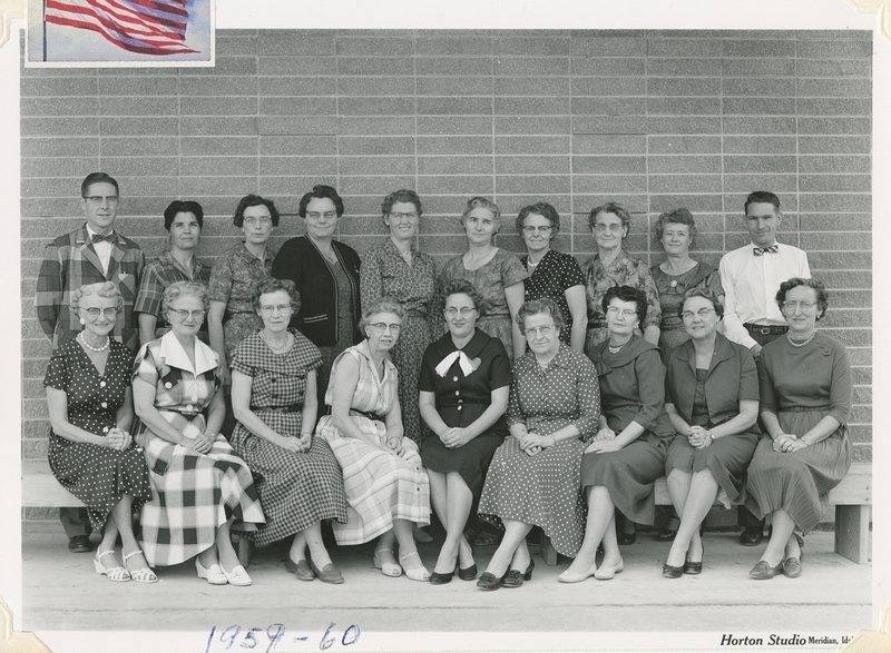 <b>Front Row L-R:</b> Oma Jenkins, Ruby Trautman, Blanche Chipman, Edith Crockett, Betty Kusler, Bernice Jones, Gladys Kelley, Helen Larsen, Pauline Biggers <br><b>Second Row L-R:</b> Don Crichlow, Janice Richards, Helen Bryce, Frances Ellis, Elizabeth Coryell, Hazel Dudgeon, Christine Pullen, Frieda Mayer, Doris Scott, Paul Slaughter 