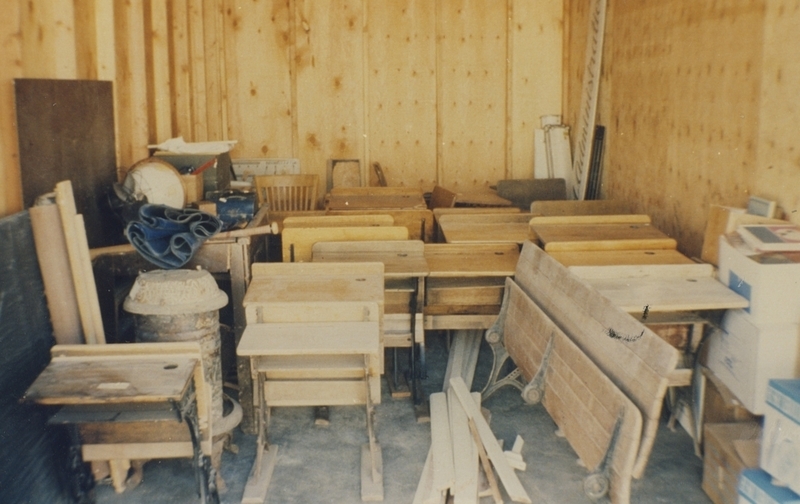 Storage of old desks to be placed in the renovated Pine Street School House, 1993